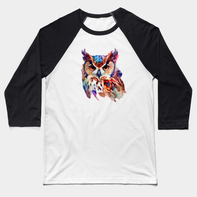 Watercolor Colorful Owl Portrait Baseball T-Shirt by KOTOdesign